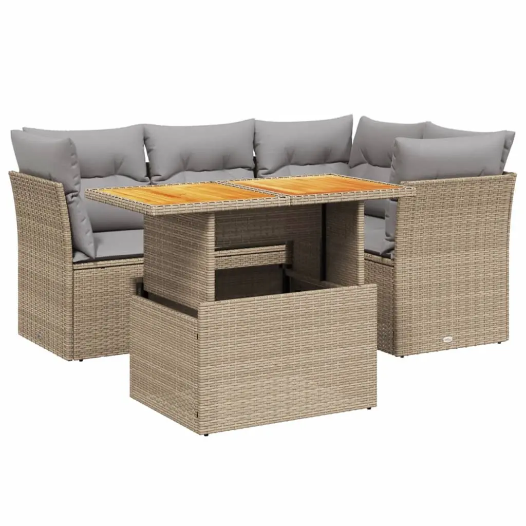 5 Piece Outdoor Garden Sofa Set with Adjustable Table Beige