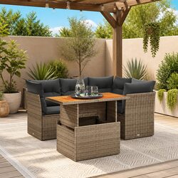 Durable 5-Piece Grey PE Rattan Garden Sofa Set
