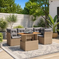 Beige 5 Piece Outdoor Garden Sofa Set with Cushions
