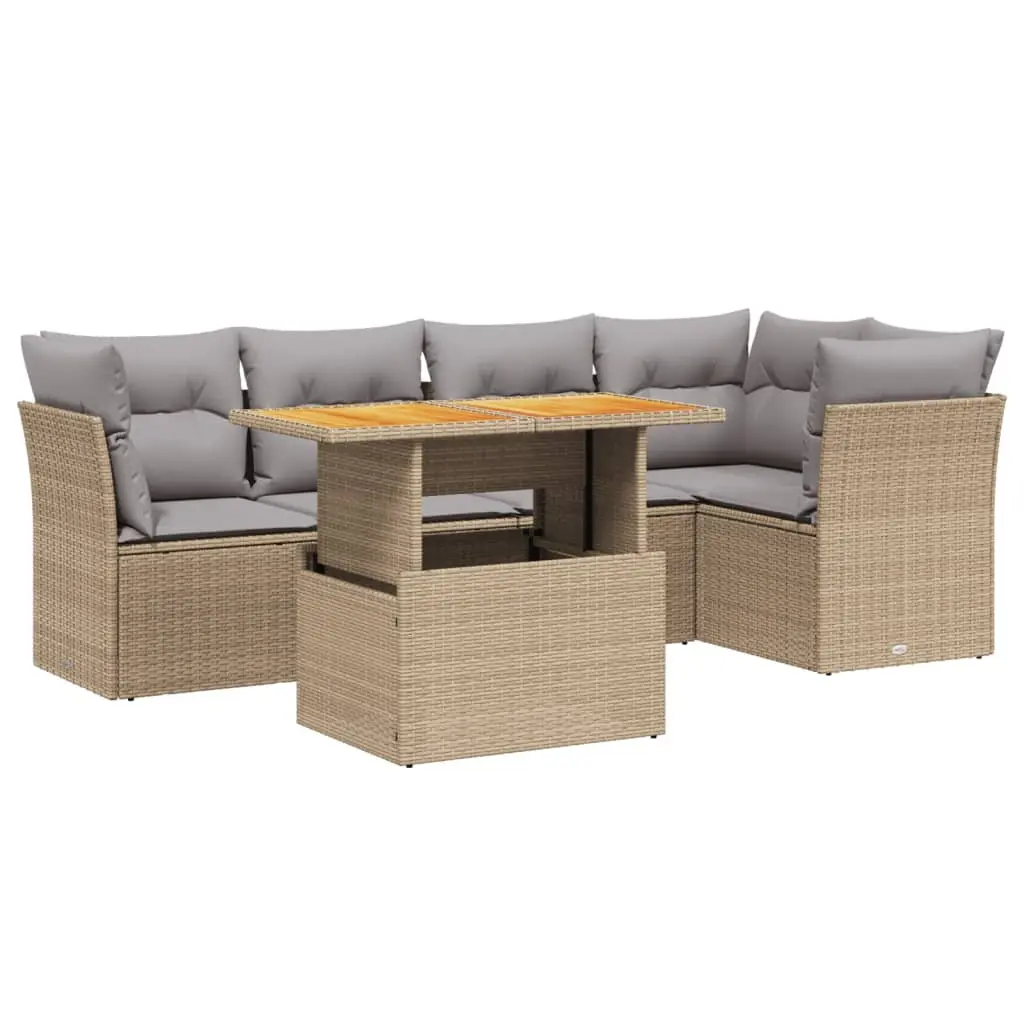 5 Piece Garden Sofa Set PE Rattan Modular Adjustable Tabletop Beige with Cushions