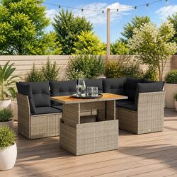 Premium 5 Piece Outdoor Grey Rattan Garden Sofa Set