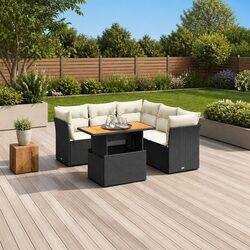 Durable 5 Piece Black Rattan Garden Sofa Set with Cushions