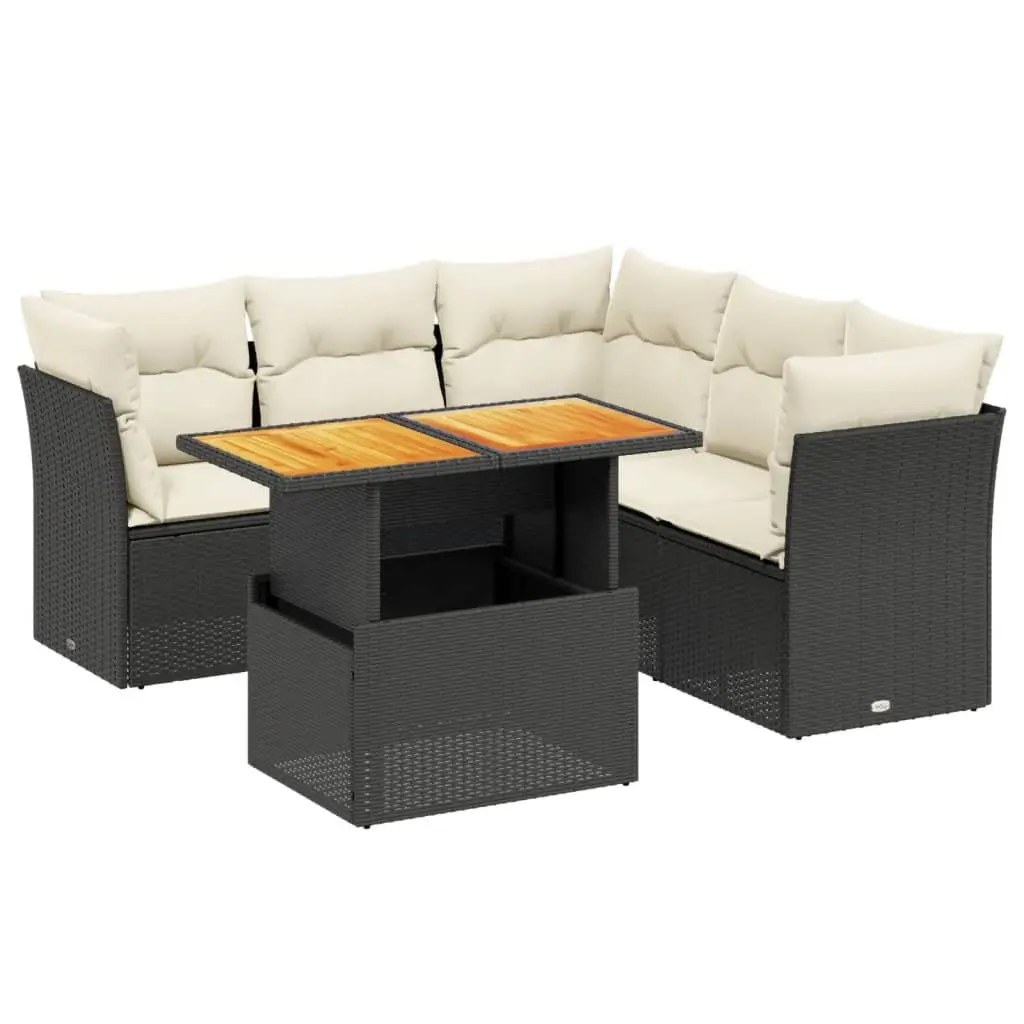 5 Piece Outdoor Sofa Set PE Rattan Black with Cushions