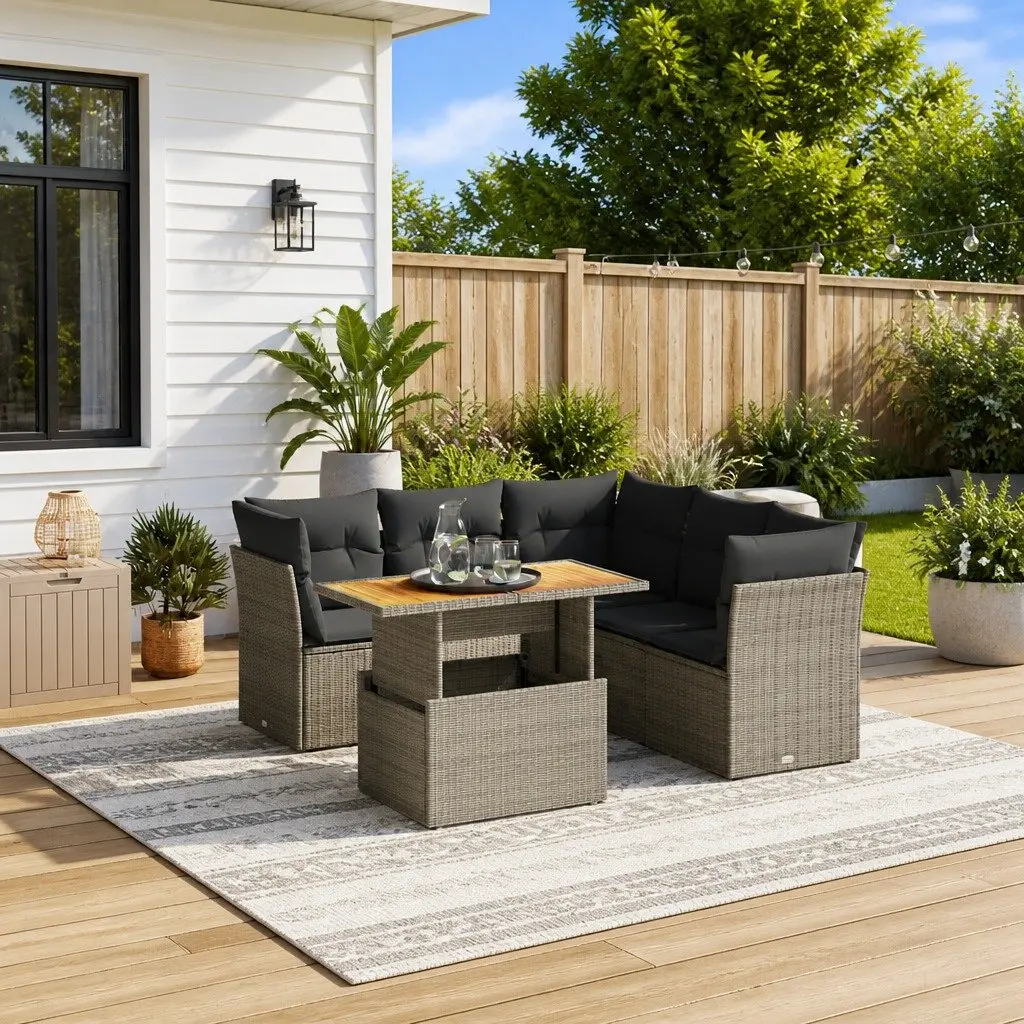 5 Piece Garden Sofa Set in Grey Poly Rattan