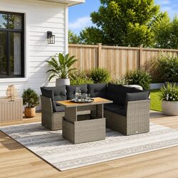 Sturdy 5 Piece Garden Sofa Set in Grey Poly Rattan