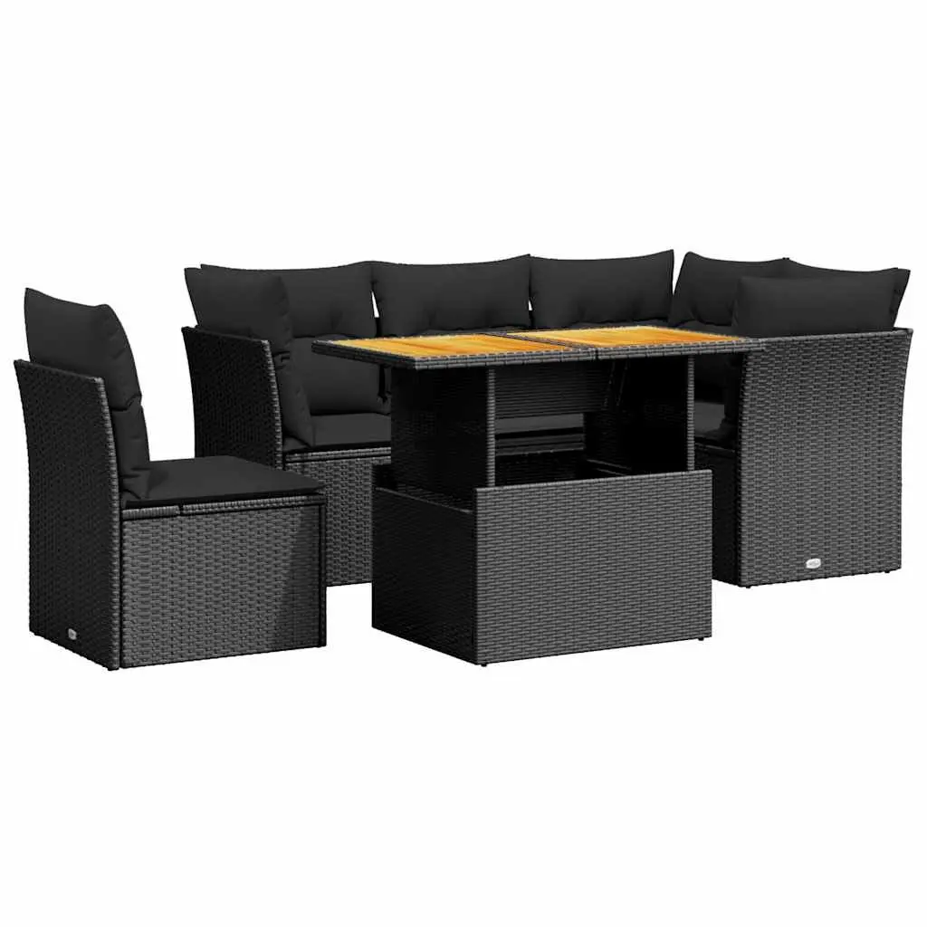 5 Piece Garden Sofa Set Poly Rattan Black Cushions