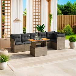 Exceptional 7 Piece Grey PE Rattan Garden Sofa Set