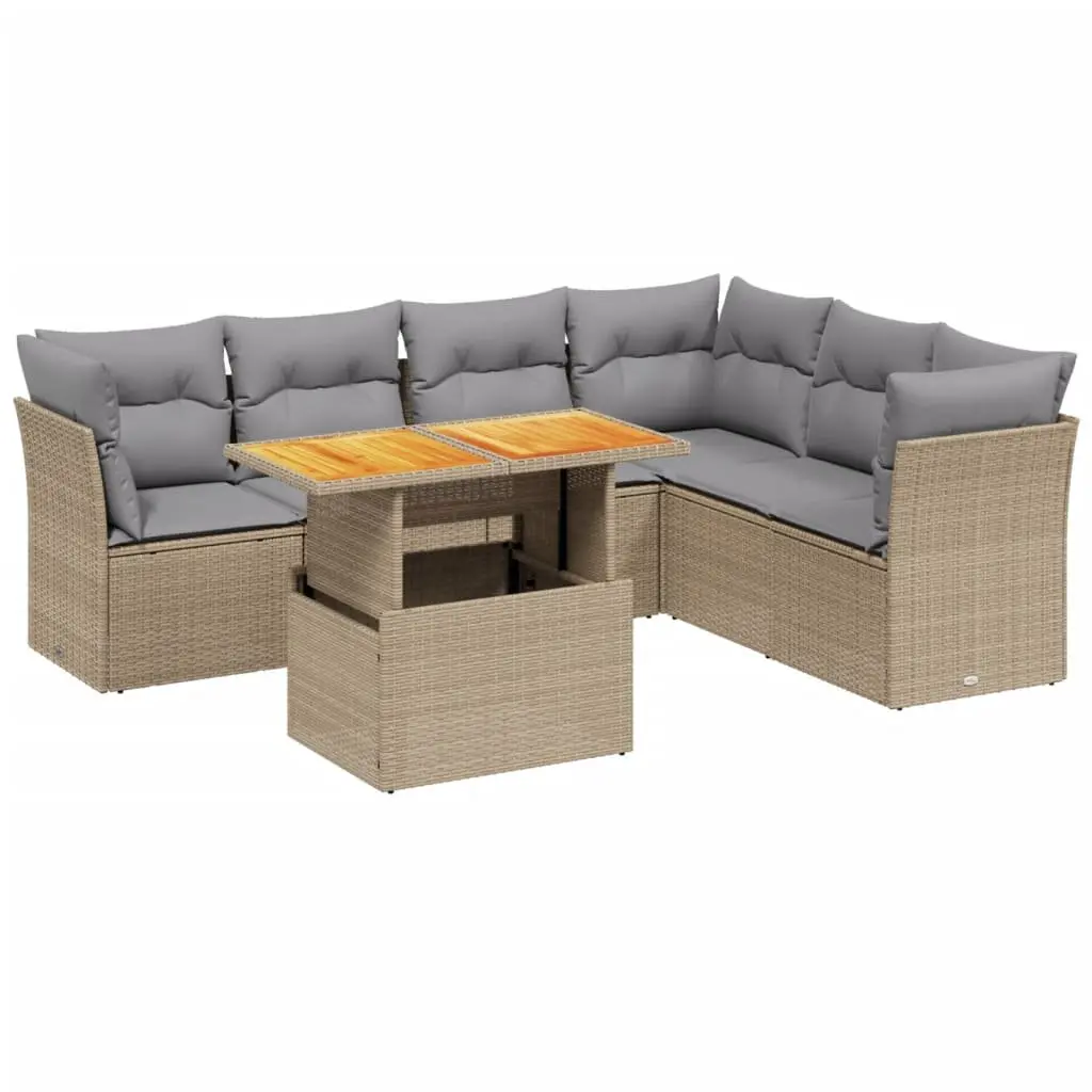 Beige Poly Rattan 7 Piece Garden Sofa Set for Outdoors