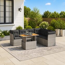 Premium 7 Piece Grey Poly Rattan Garden Sofa Set