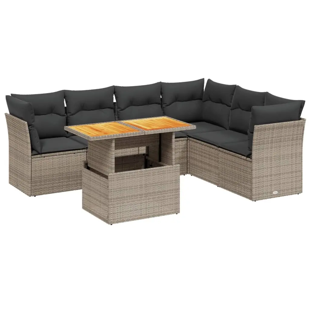 7 Piece Grey Poly Rattan Garden Sofa Set