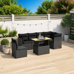 Durable 7 Piece Black Poly Rattan Garden Sofa Set