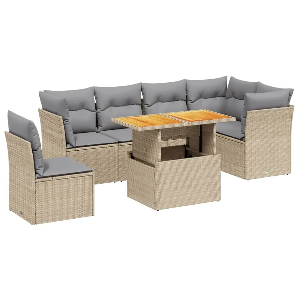 7 Piece Beige Outdoor Garden Sofa Set