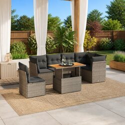 Durable 7 Piece Grey Garden Sofa Set with Cushions