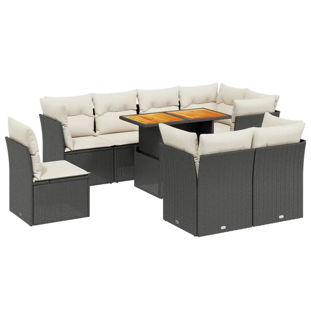 Garden Sofa Set PE Rattan 9 Piece Outdoor Furniture Modular Black with Cushions