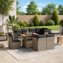 Durable 9 Piece Grey Garden Sofa Set with Cushions