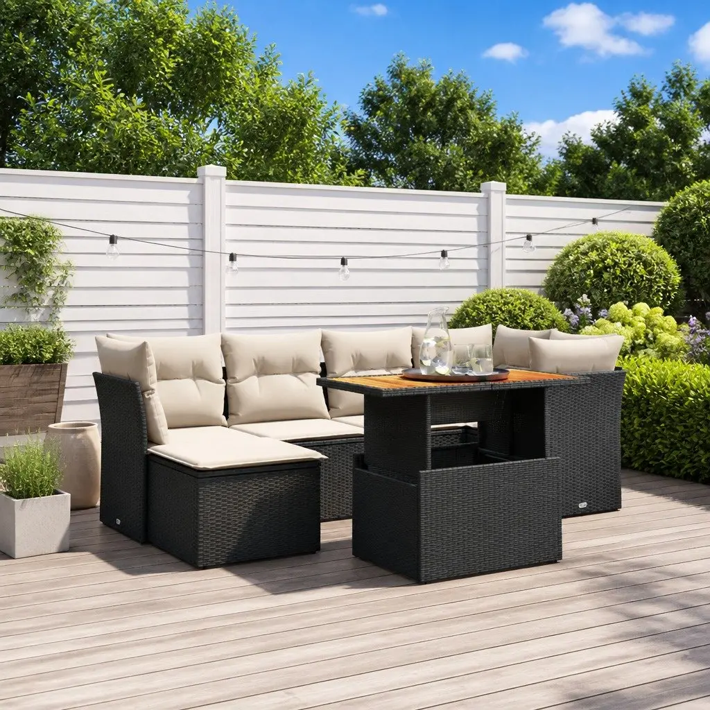 7 Piece Black Rattan Garden Sofa Set