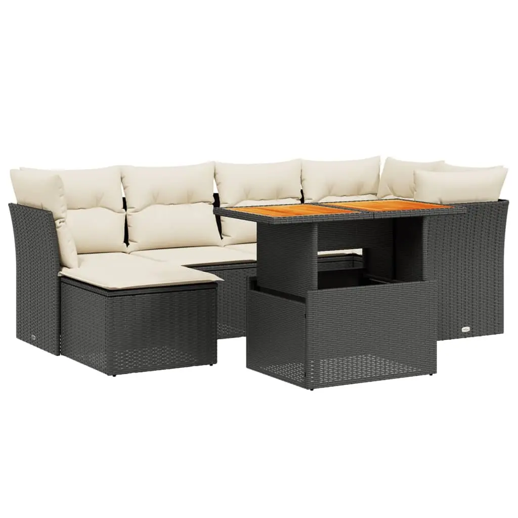 7 Piece Black Rattan Garden Sofa Set