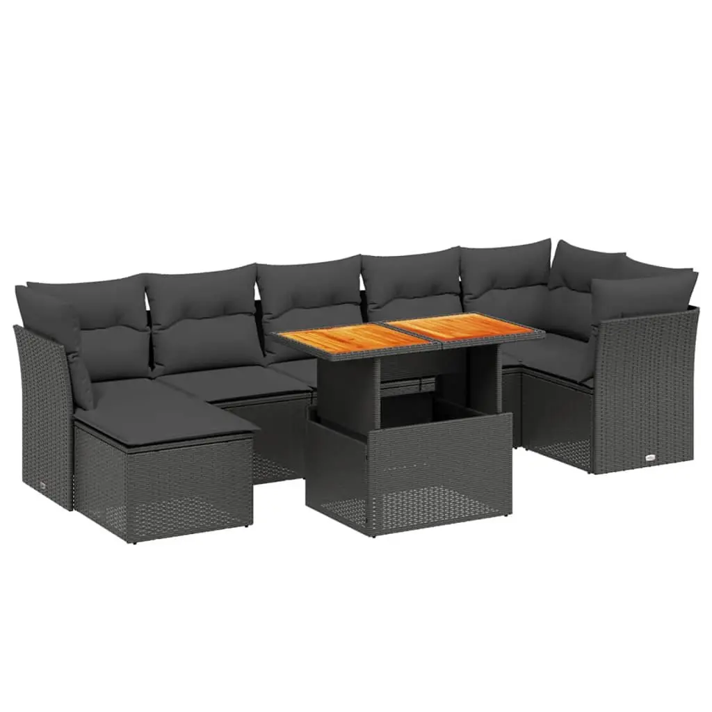Black 8-Piece Outdoor Sofa Set with Adjustable Table