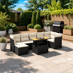 8-Piece Modular Black Outdoor Sofa Set with Cushions