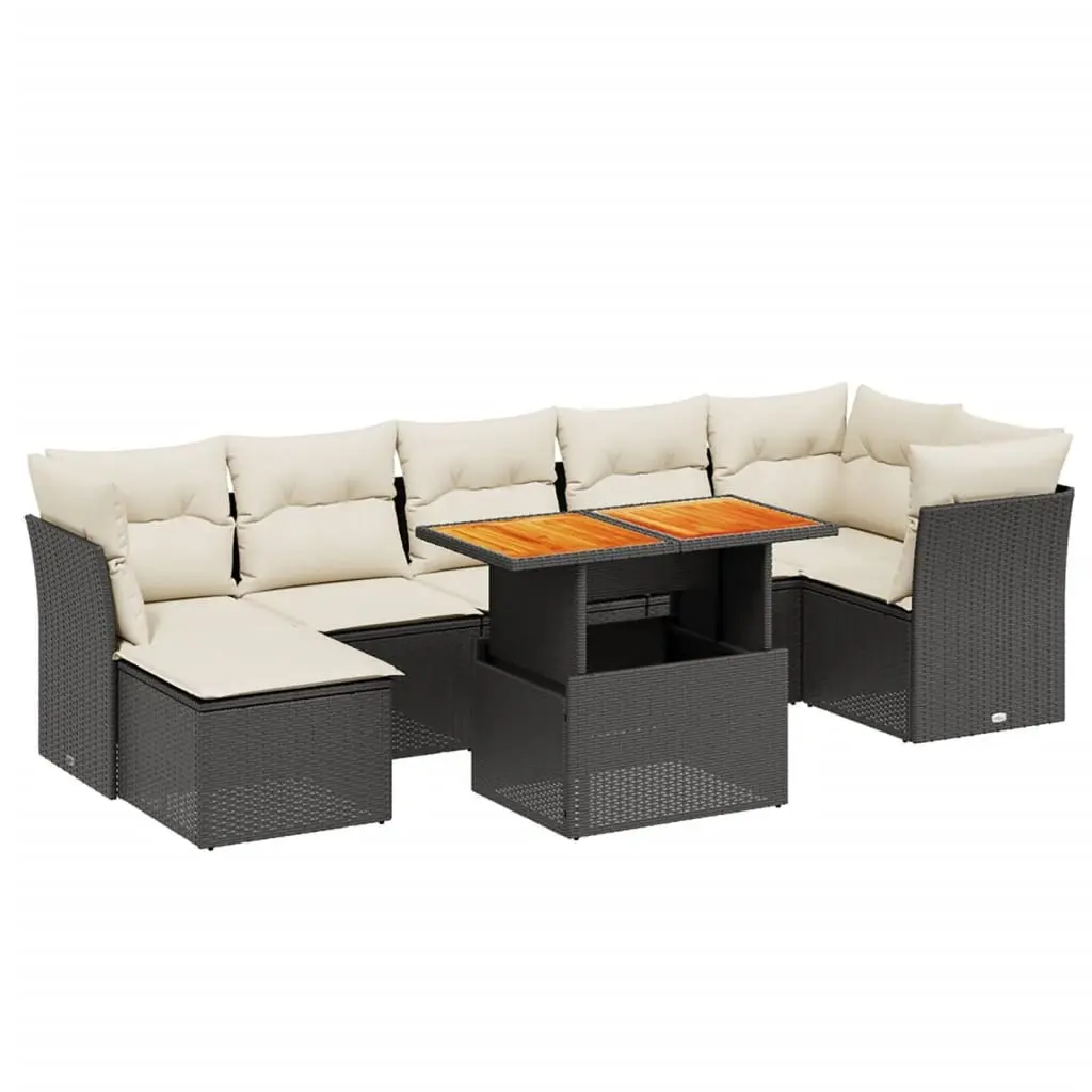 8-Piece Modular Black Outdoor Sofa Set with Cushions