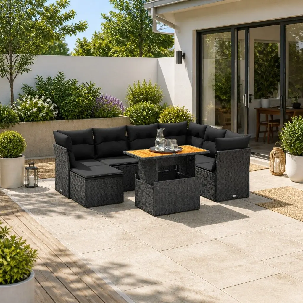 Garden Sofa Set PE Poly Rattan 8 Piece Outdoor Furniture Modular Black