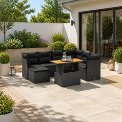 Modular 8-Piece Outdoor Garden Sofa Set in Black Rattan