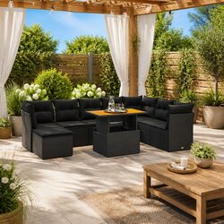 Premium 9 Piece Black Poly Rattan Garden Sofa Set
