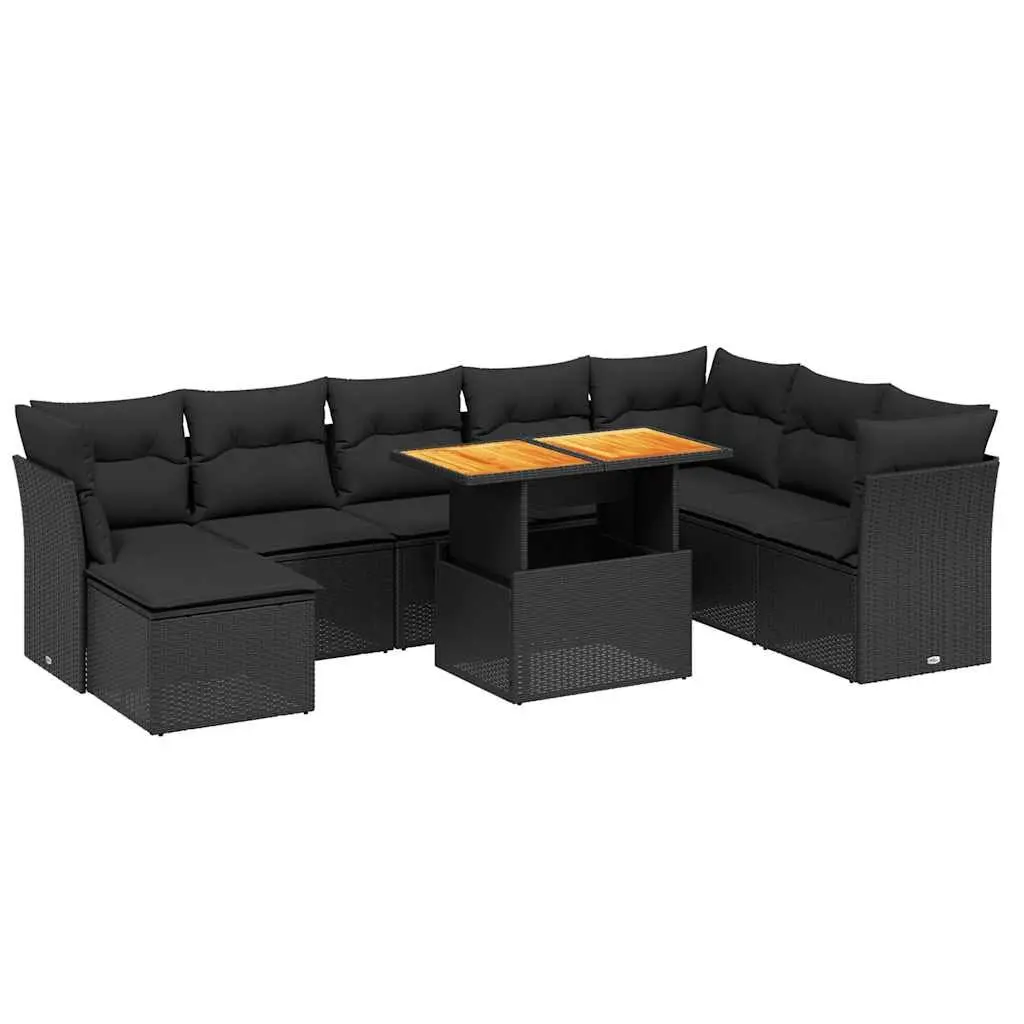 9 Piece Black Poly Rattan Garden Sofa Set