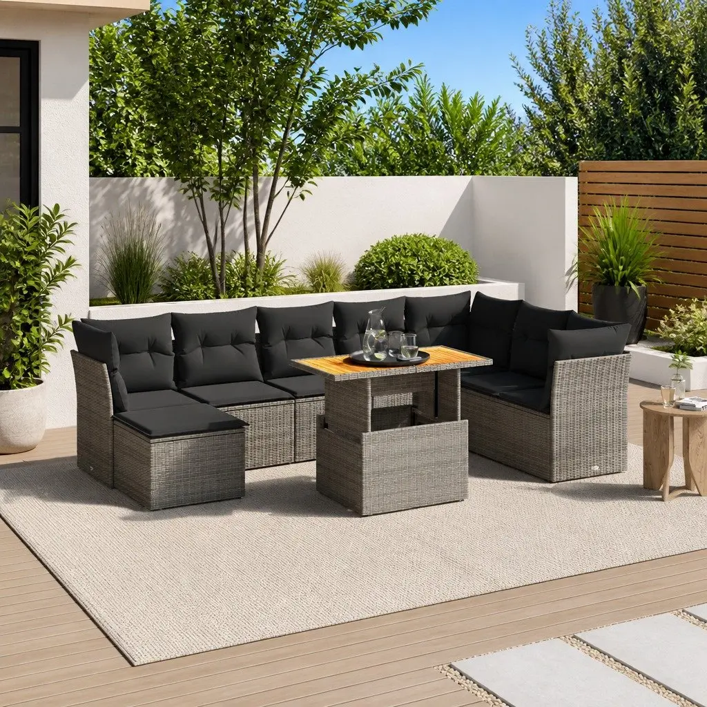 9 Piece Garden Sofa Set with Cushions in Grey