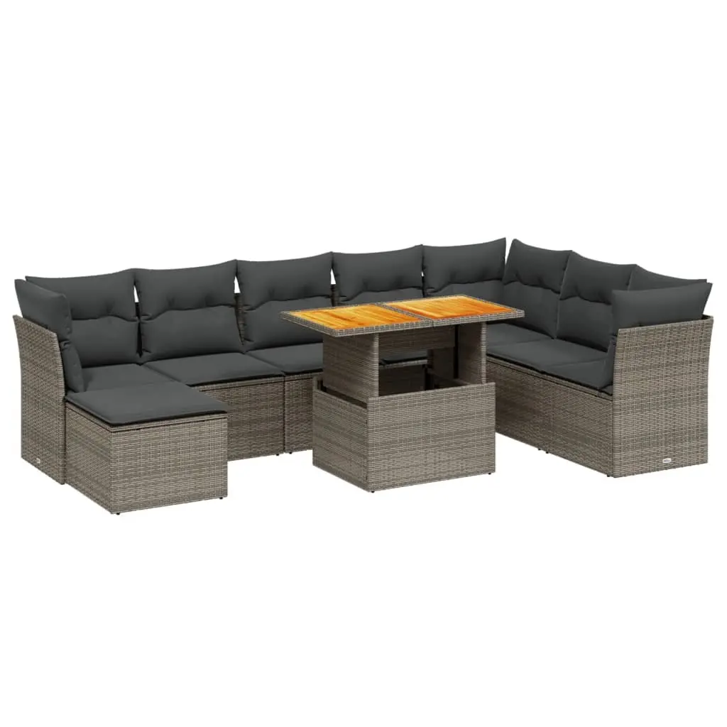 9 Piece Garden Sofa Set with Cushions in Grey
