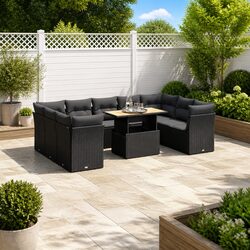 Premium Black Poly Rattan Garden Sofa Set – 10 Pieces