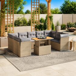 10 Piece Outdoor Beige Garden Sofa Set with Rattan
