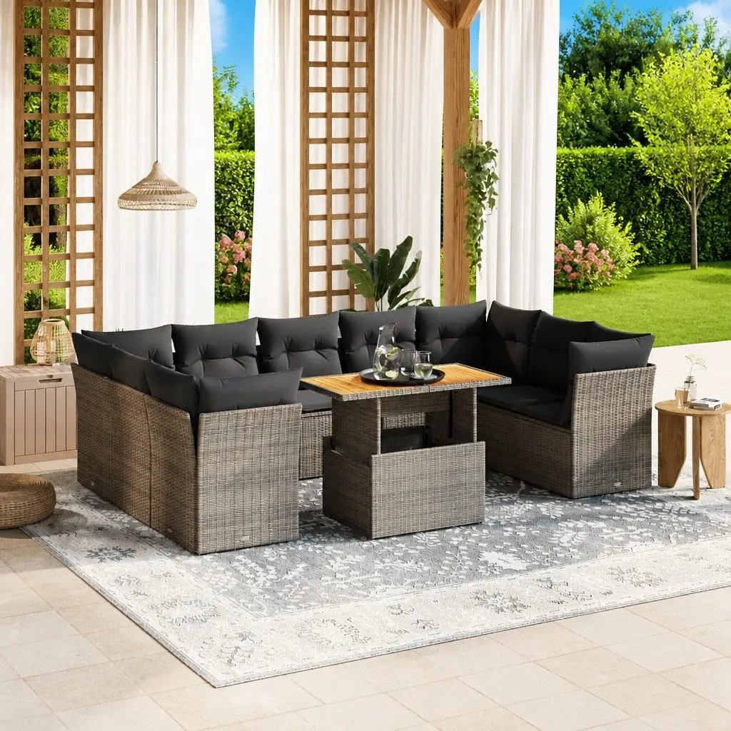 10 Piece Garden Sofa Set PE Rattan Modular Adjustable Tabletop Grey