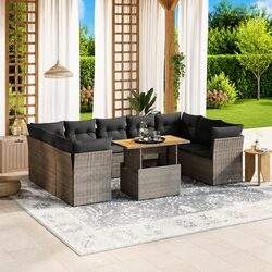 Sturdy 10 Piece Grey Rattan Garden Sofa Set with Cushions