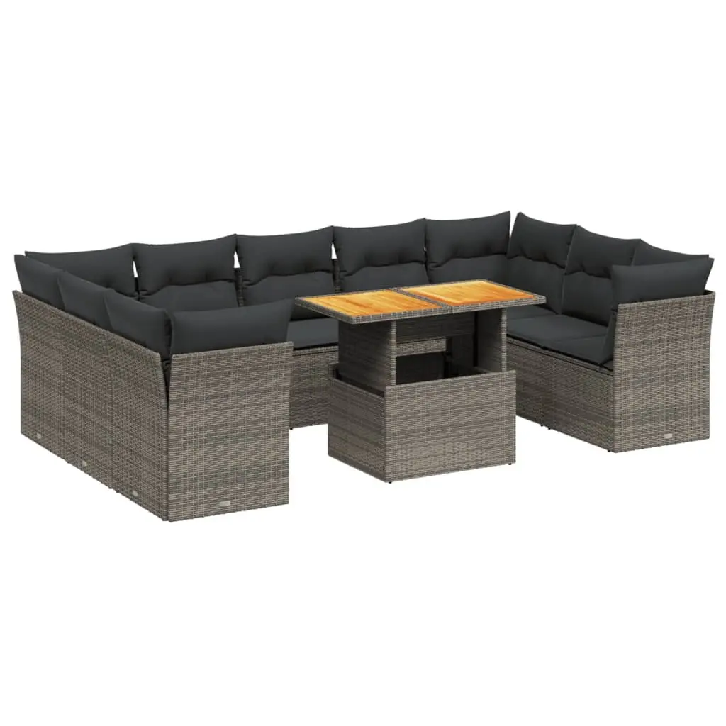 10 Piece Garden Sofa Set PE Rattan Modular Adjustable Tabletop Grey