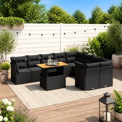 Premium 10 Piece Black Poly Rattan Garden Sofa Set