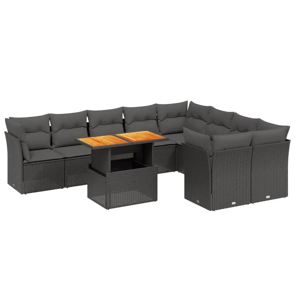 Garden Sofa Set PE Rattan 10 Piece Outdoor Furniture Modular Black