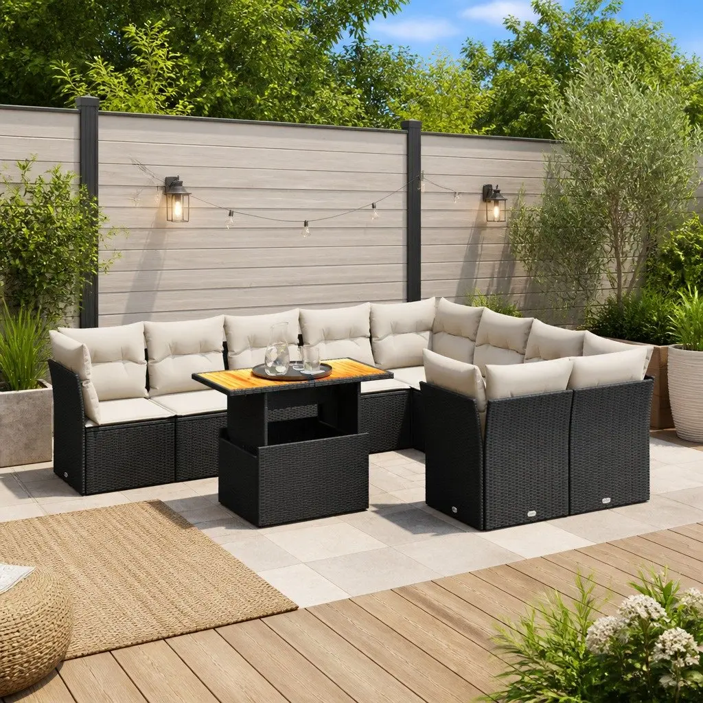 10 Piece Black PE Rattan Outdoor Sofa Set