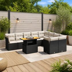 Durable 10 Piece Black PE Rattan Outdoor Sofa Set