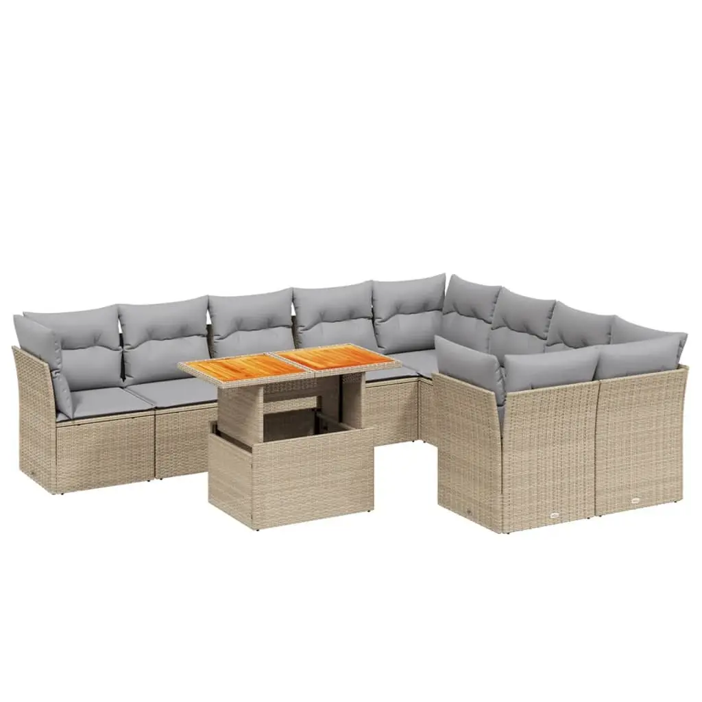 Garden Sofa Set PE Rattan 10 Piece Outdoor Furniture Beige Cushions