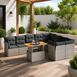 Premium Grey Poly Rattan 10-Piece Garden Sofa Set