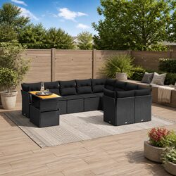 Modular 10 Piece Black Poly Rattan Garden Sofa Set