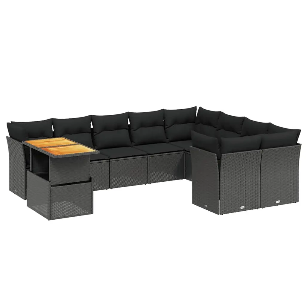 Modular 10 Piece Black Poly Rattan Garden Sofa Set