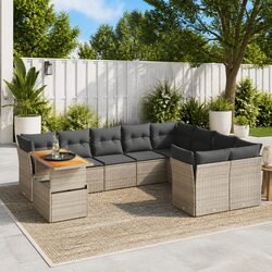 10-Piece Grey Poly Rattan Garden Sofa Set for Patios