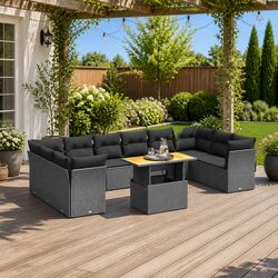 Durable 11 Piece Outdoor Sofa Set with Cushions in Black