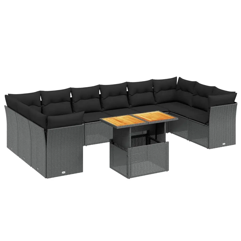 11 Piece Garden Sofa Set PE Rattan Black with Cushions