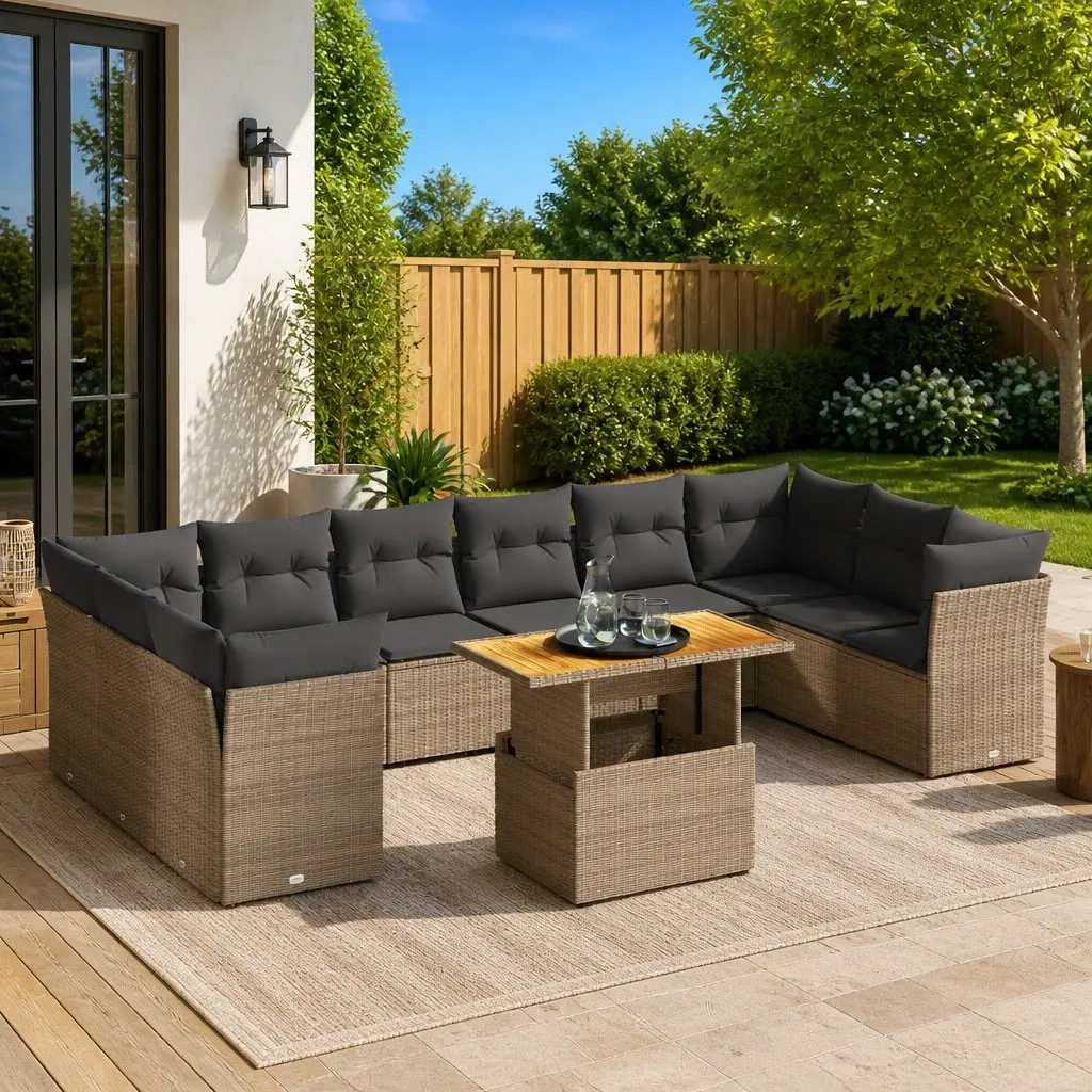 Garden Sofa Set PE Rattan 11 Piece Outdoor Furniture Grey Patio Lounge