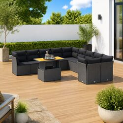 Premium 11-Piece Black Poly Rattan Garden Sofa Set