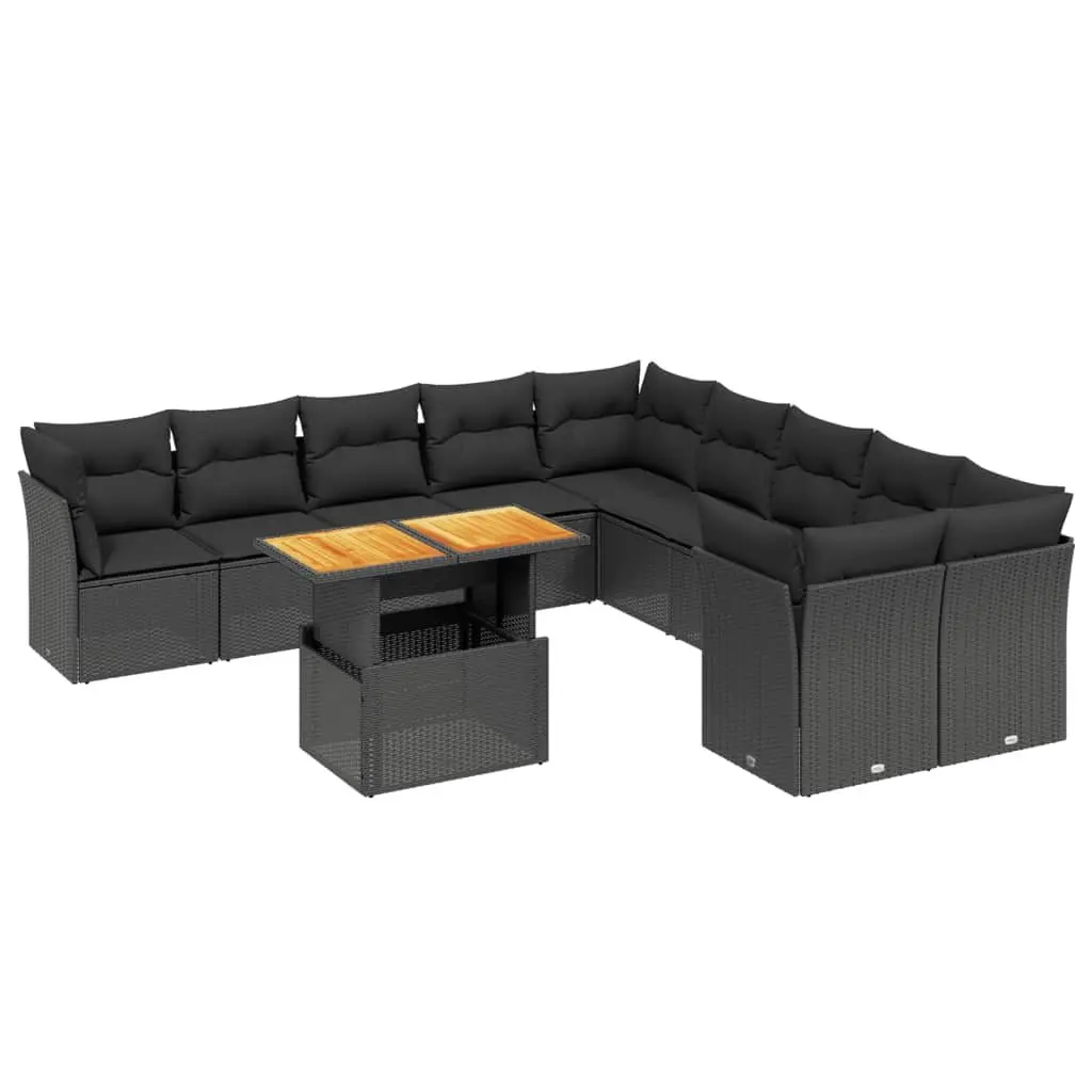 Garden Sofa Set PE Rattan 11 Piece Black Outdoor Furniture with Cushions