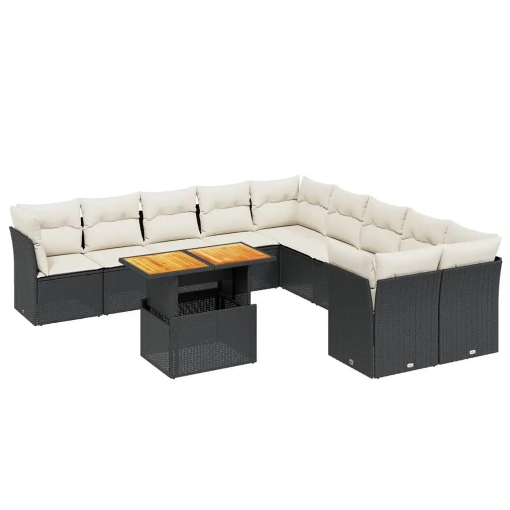 Garden Sofa Set PE Rattan 11 Piece Outdoor Furniture Black Modular Patio